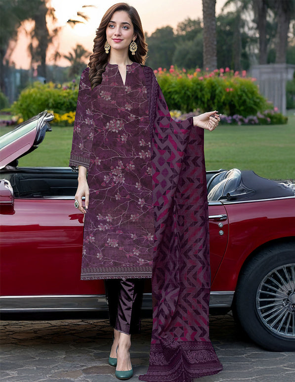 Khaddar 3-Piece Unstitched Suit: HK-KDR-012