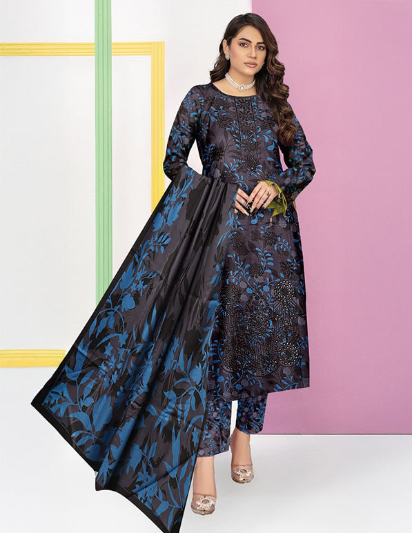 Linen 3-Piece Unstitched Suit: HK-LNN-022