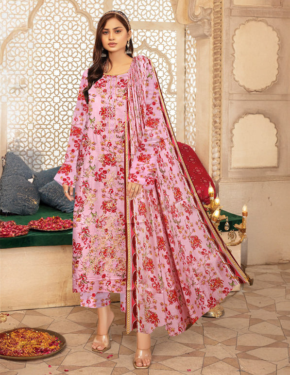 Linen 3-Piece Unstitched Suit: HK-LNN-024