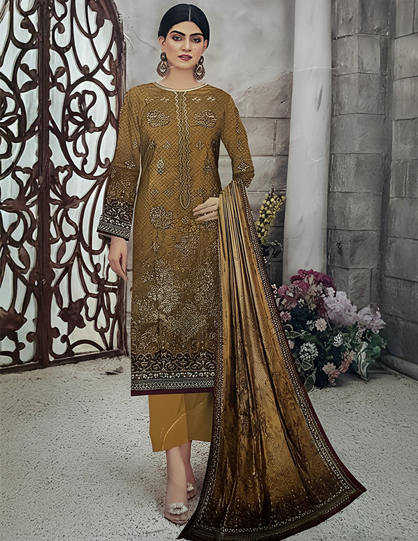 Linen 3-Piece Unstitched Suit: HK-LNN-027