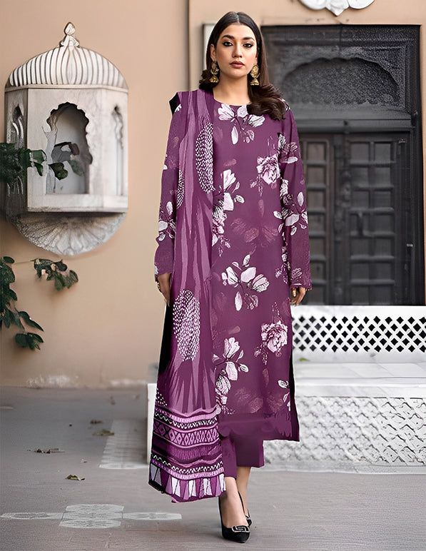 Leather Peach 3-Piece Unstitched Suit: HK-LP-006