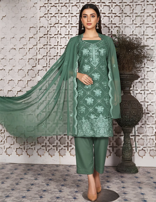 Chiffon Embroidered 3-Piece Unstitched Suit: HKK-CFN-001