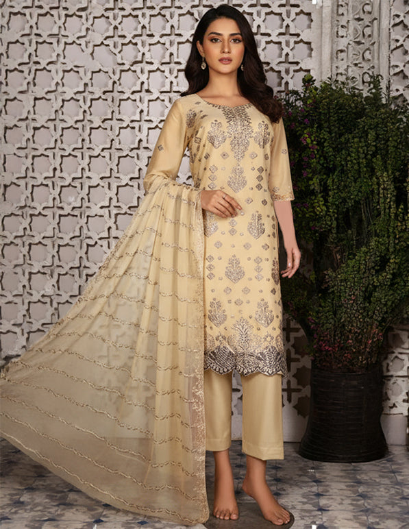 Chiffon Embroidered 3-Piece Unstitched Suit: HKK-CFN-010