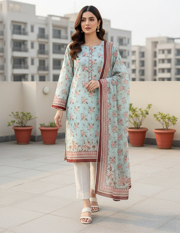 Daily Wear Lawn 3-Piece Unstitched Suit: LWN-EC-016