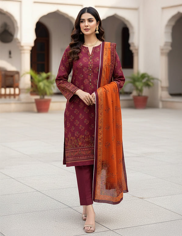 Daily Wear Lawn 3-Piece Unstitched Suit: LWN-EC-019