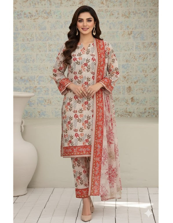Daily Wear Lawn 3-Piece Unstitched Suit: LWN-EC-056