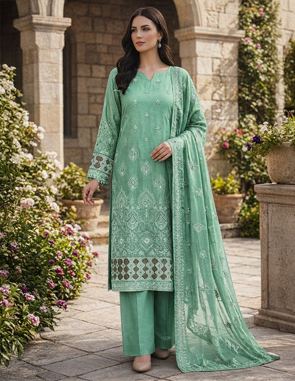 Premium Lawn 3-Piece Unstitched Suit: LWN-EC-010