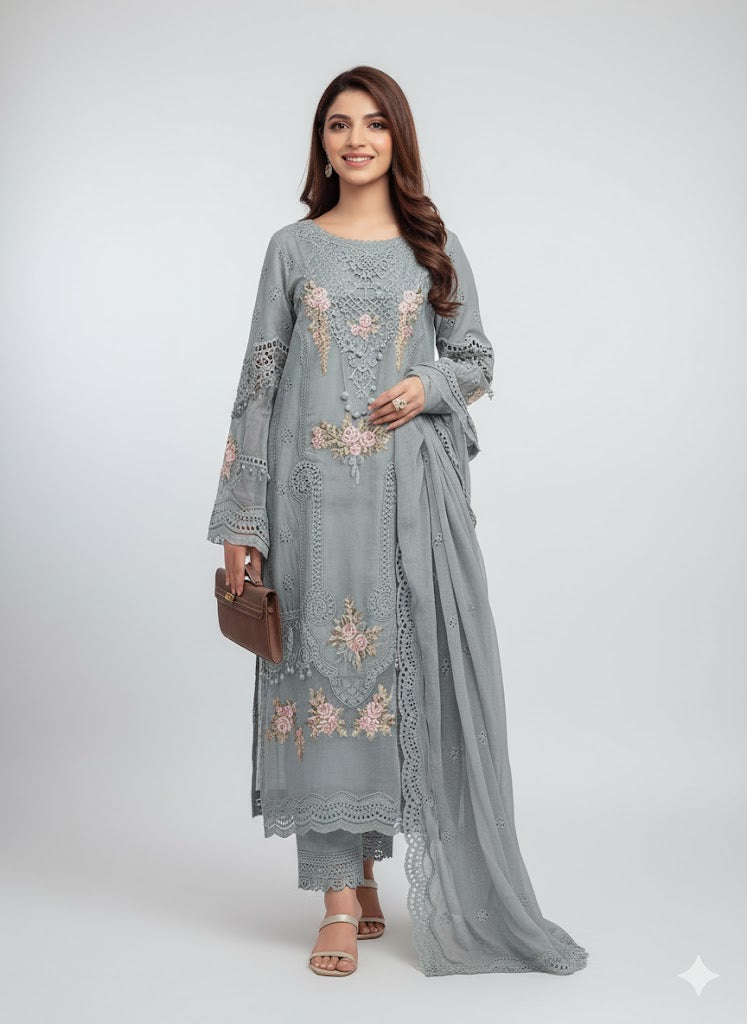 Premium Organza 3-Piece Unstitched Suit: ORG-EC-025