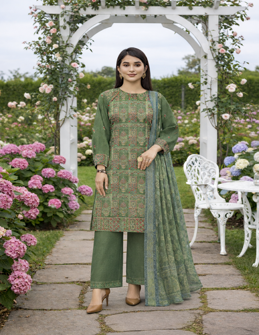 Premium Lawn 3-Piece Unstitched Suit: LWN-EC-039