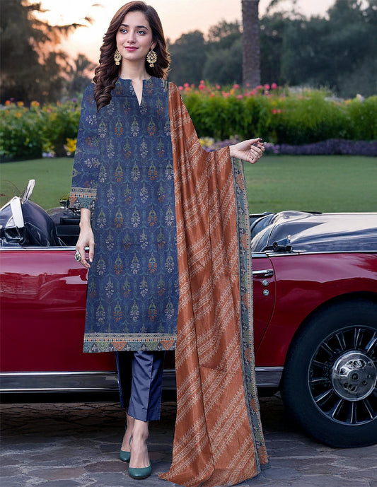 Khaddar 3-Piece Unstitched Suit: HK-KDR-006