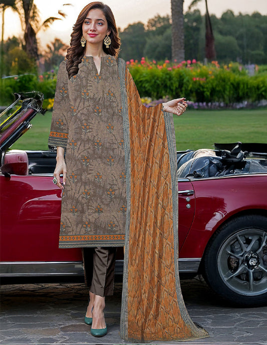 Khaddar 3-Piece Unstitched Suit: HK-KDR-007