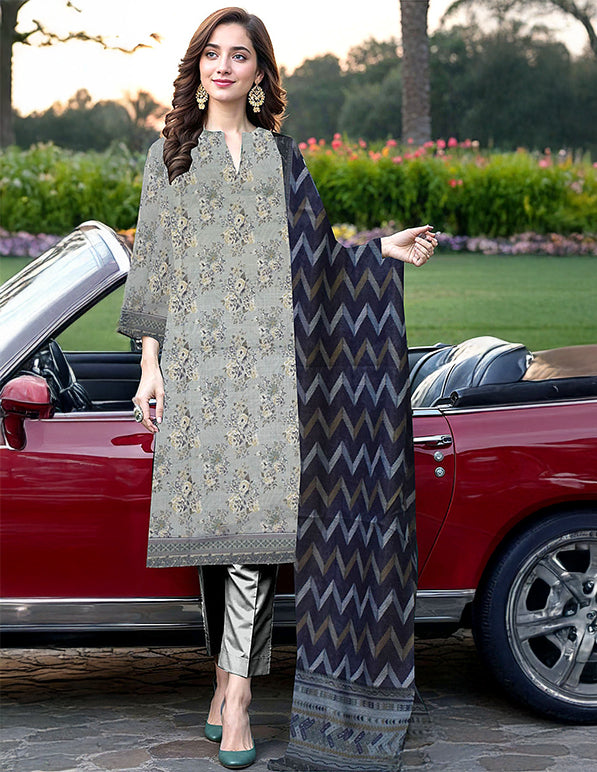 Khaddar 3-Piece Unstitched Suit: HK-KDR-008
