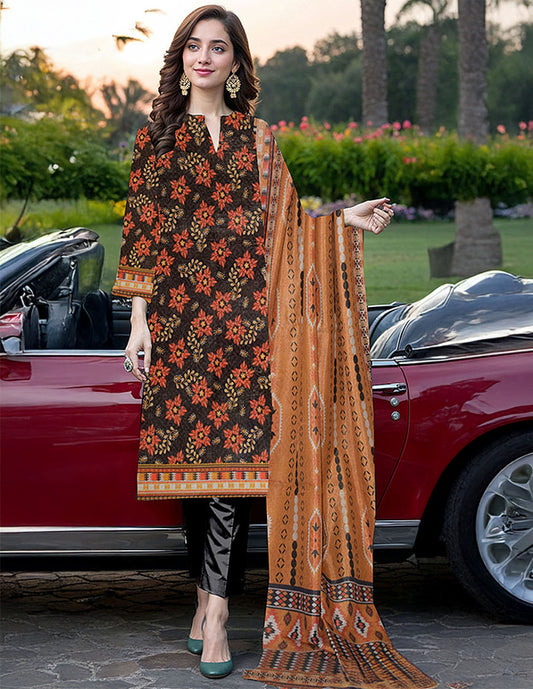 Khaddar 3-Piece Unstitched Suit: HK-KDR-011
