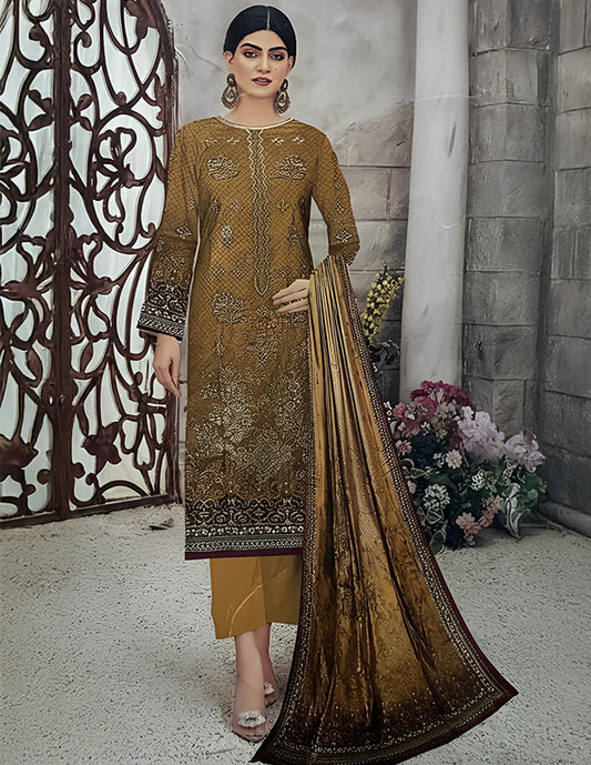 Linen 3-Piece Unstitched Suit: HK-LNN-027