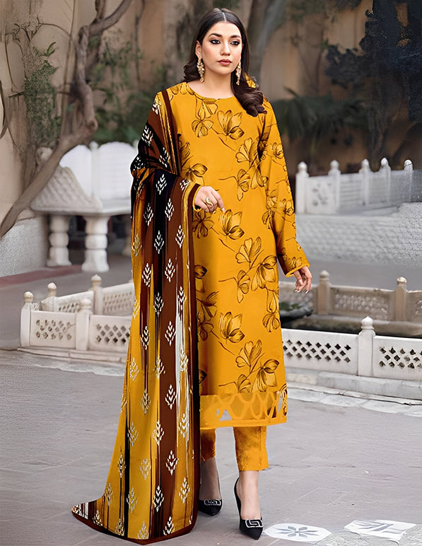 Leather Peach 3-Piece Unstitched Suit: HK-LP-003