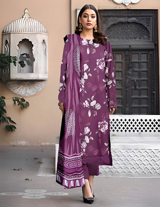 Leather Peach 3-Piece Unstitched Suit: HK-LP-006