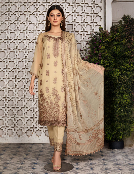 Chiffon Embroidered 3-Piece Unstitched Suit: HKK-CFN-004