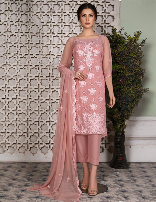 Chiffon Embroidered 3-Piece Unstitched Suit: HKK-CFN-006
