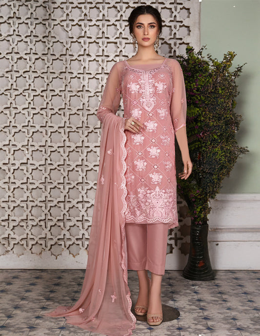 Chiffon Embroidered 3-Piece Unstitched Suit: HKK-CFN-006