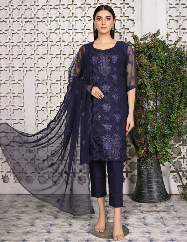 Chiffon Embroidered 3-Piece Unstitched Suit: HKK-CFN-007