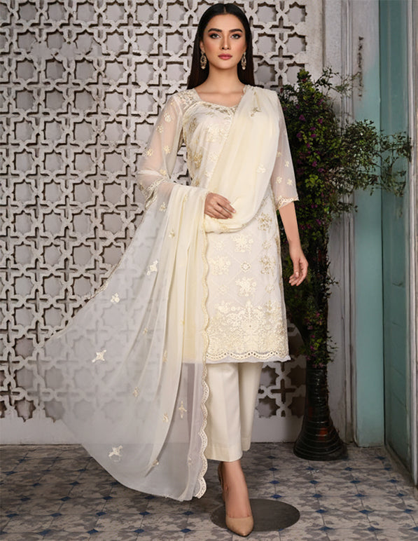 Chiffon Embroidered 3-Piece Unstitched Suit: HKK-CFN-008
