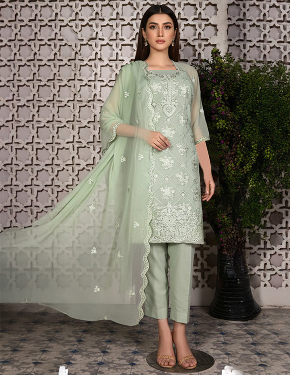 Chiffon Embroidered 3-Piece Unstitched Suit: HKK-CFN-009