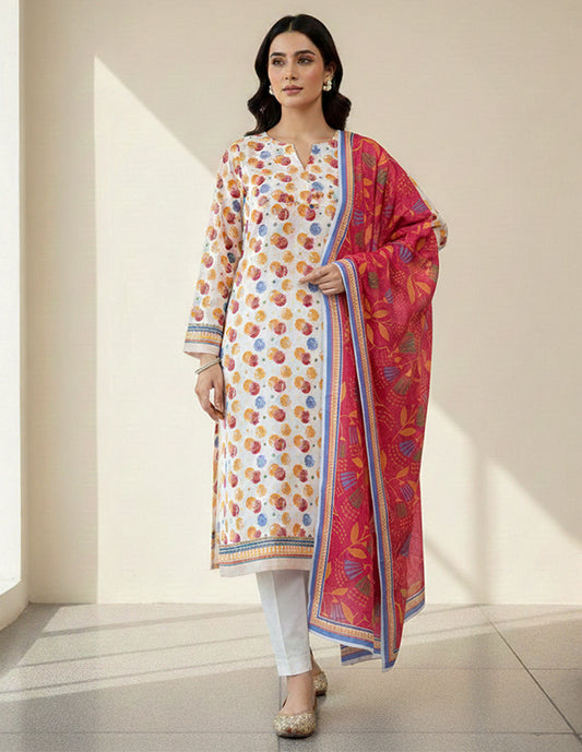 Daily Wear Lawn 3-Piece Unstitched Suit: LWN-EC-015