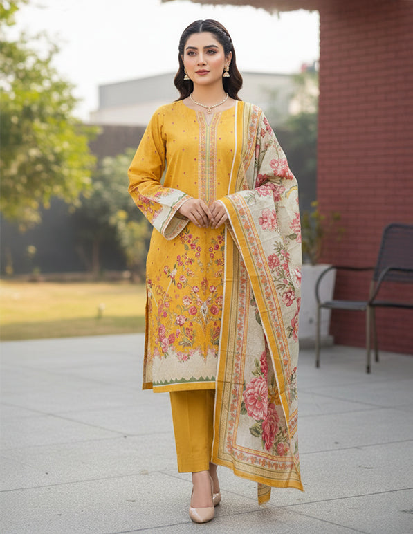 Daily Wear Lawn 3-Piece Unstitched Suit: LWN-EC-041