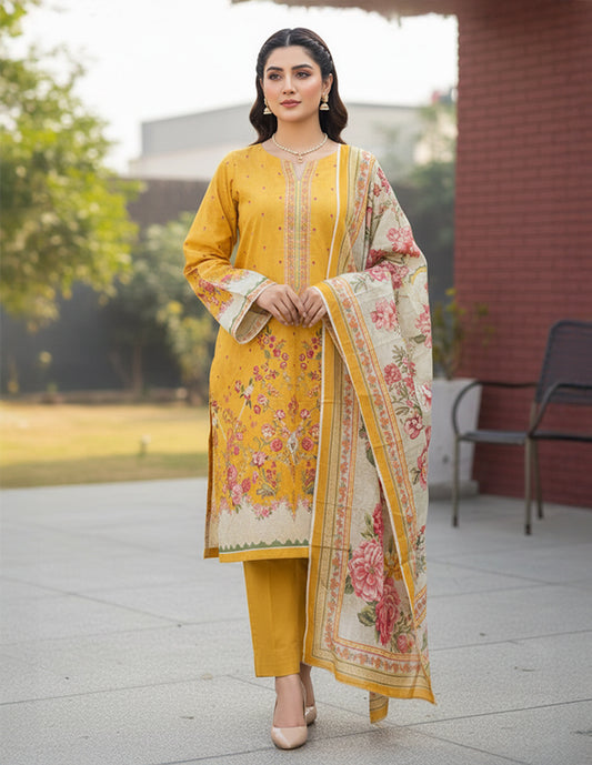 Daily Wear Lawn 3-Piece Unstitched Suit: LWN-EC-041