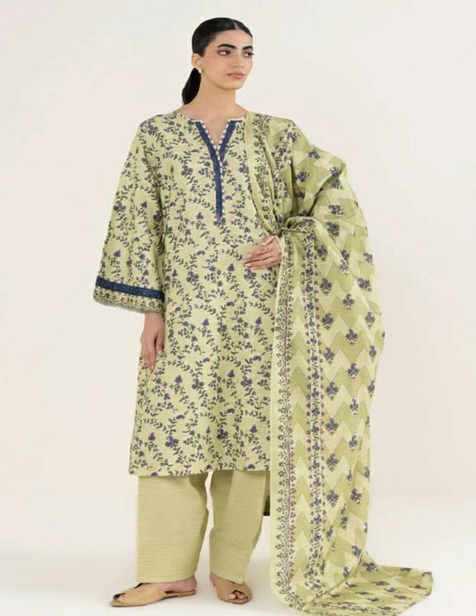 Daily Wear Lawn 3-Piece Unstitched Suit: LWN-EC-048