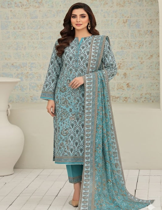 Daily Wear Lawn 3-Piece Unstitched Suit: LWN-EC-057