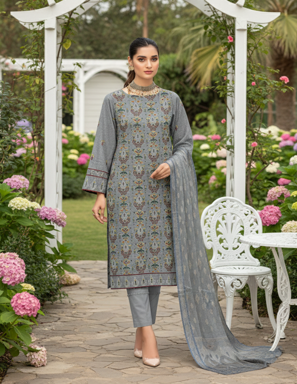 Premium Lawn 3-Piece Unstitched Suit: LWN-EC-035