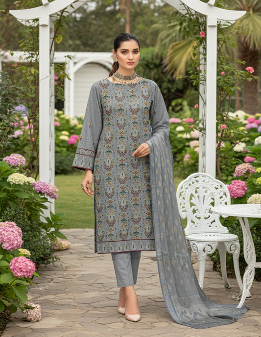 Premium Lawn 3-Piece Unstitched Suit: LWN-EC-035