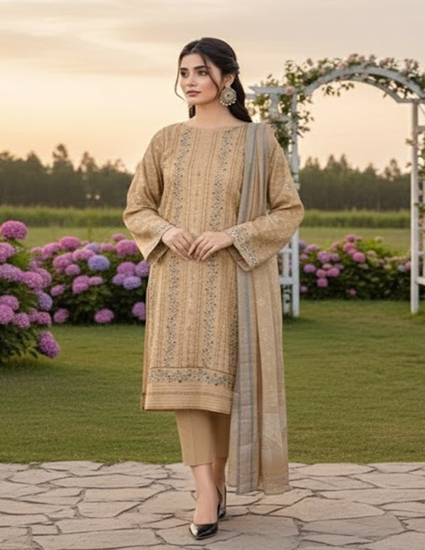 Premium Lawn 3-Piece Unstitched Suit: LWN-EC-038