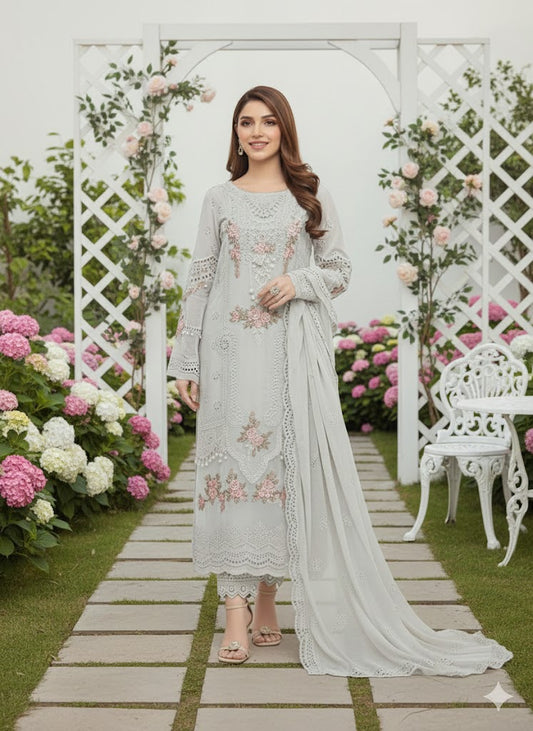 Premium Organza 3-Piece Unstitched Suit: ORG-EC-021