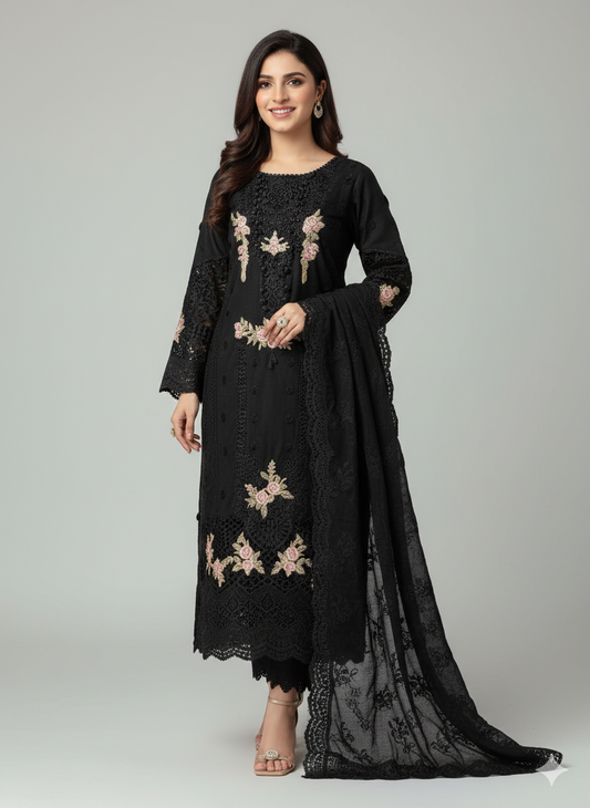 Premium Organza 3-Piece Unstitched Suit: ORG-EC-022