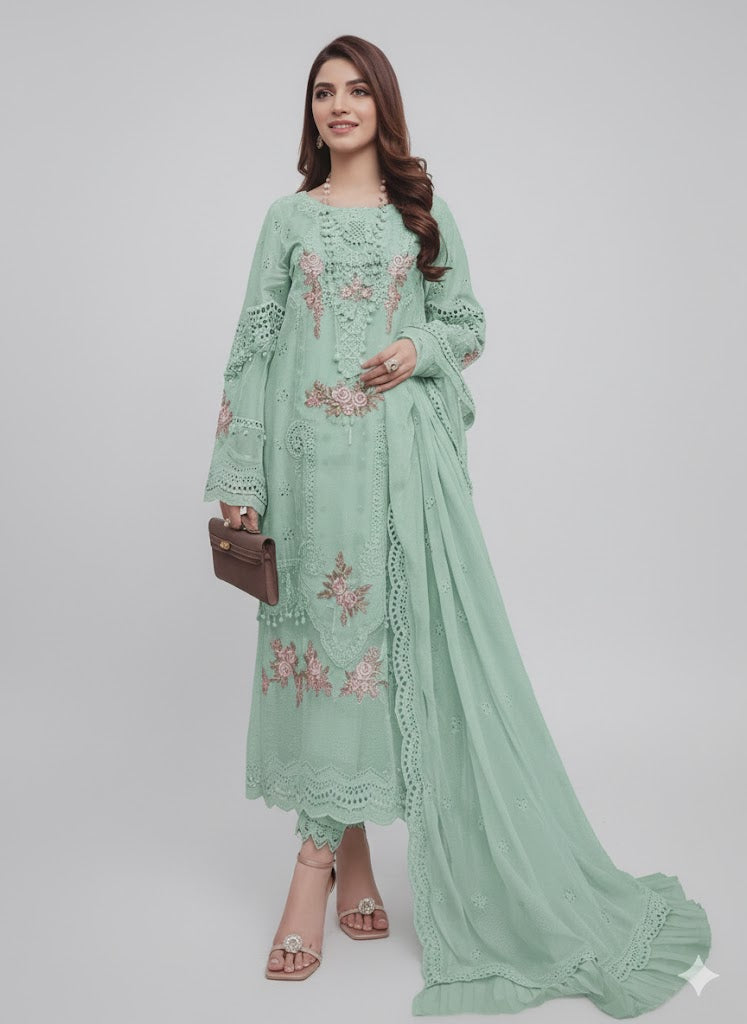 Premium Organza 3-Piece Unstitched Suit: ORG-EC-024