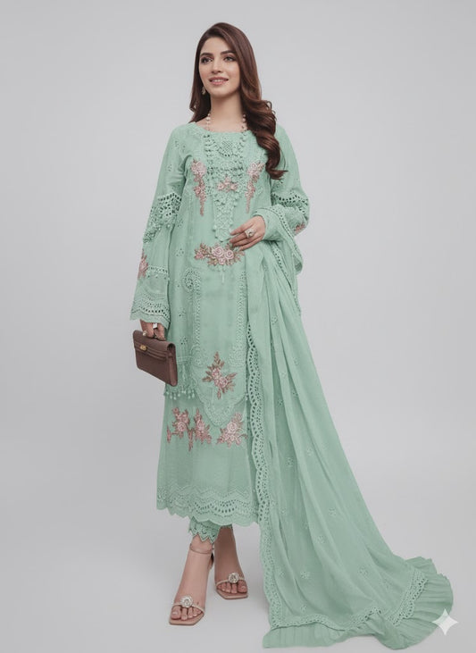 Premium Organza 3-Piece Unstitched Suit: ORG-EC-024