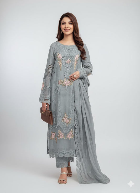 Premium Organza 3-Piece Unstitched Suit: ORG-EC-025